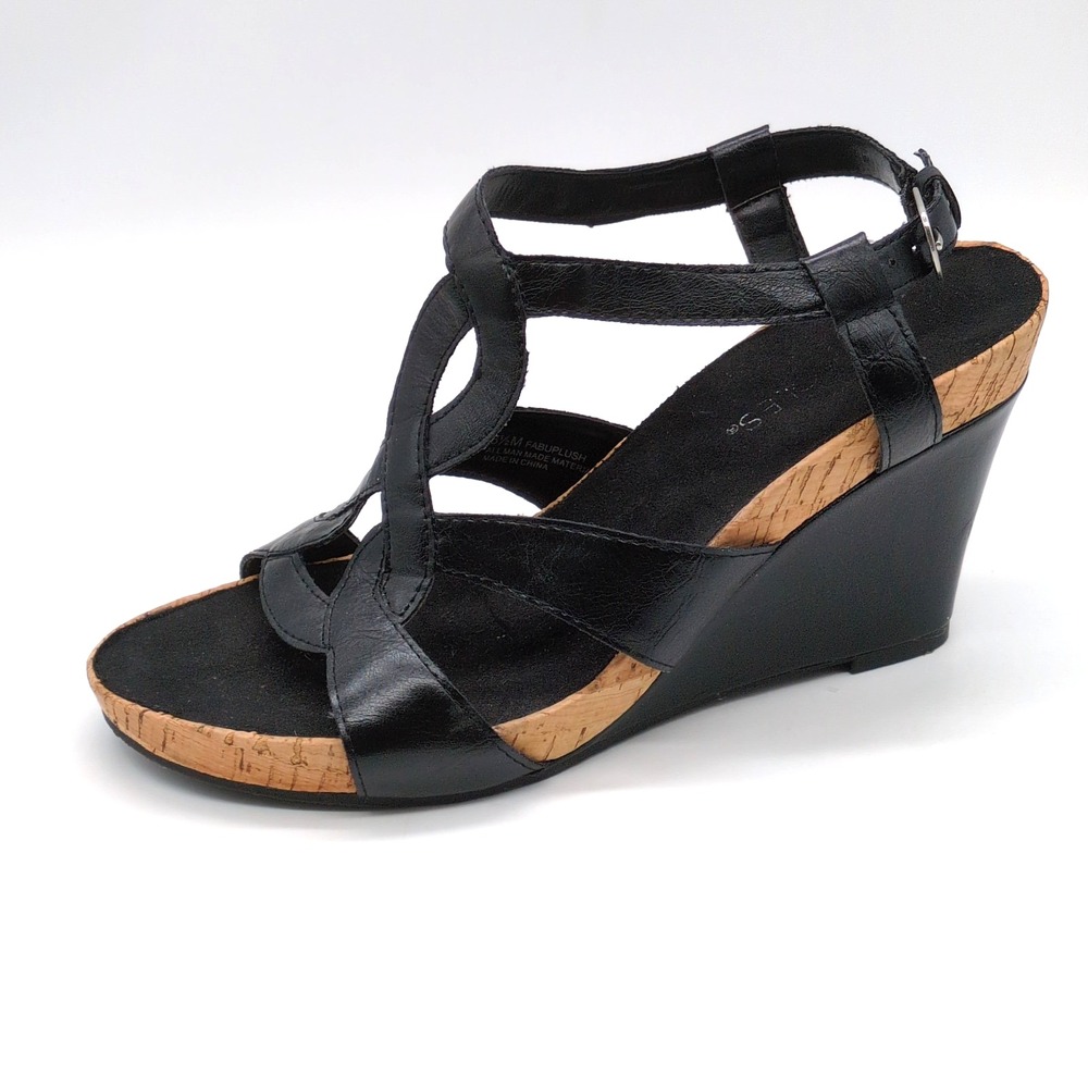 Aerosoles Shoes Womens Fabuplush Black 8.5 Slingback Sandals Wedge Buckle Strap